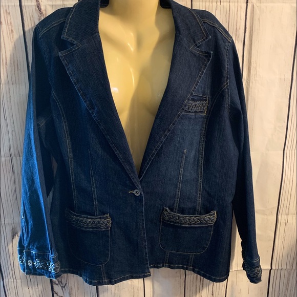 ASHLEY STEWART WOMEN/'S PLUS DENIM JACKET W//PURPLE TIE DYE